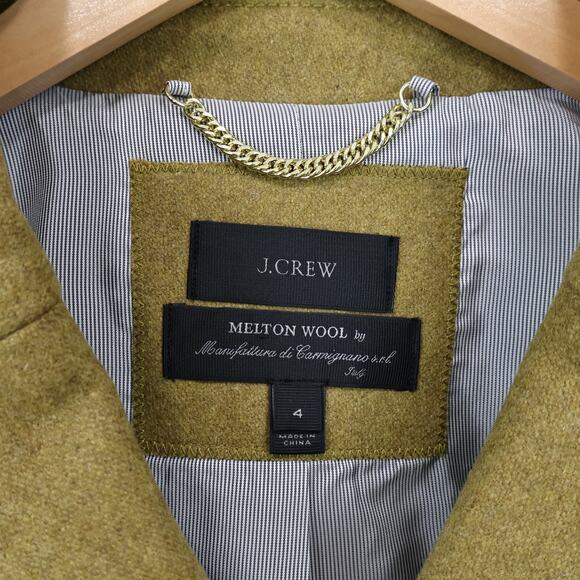 J.Crew Melton Wool Double-Breasted Cropped Classic Peacoat Mustard Olive Size 4 - Picture 7 of 9
